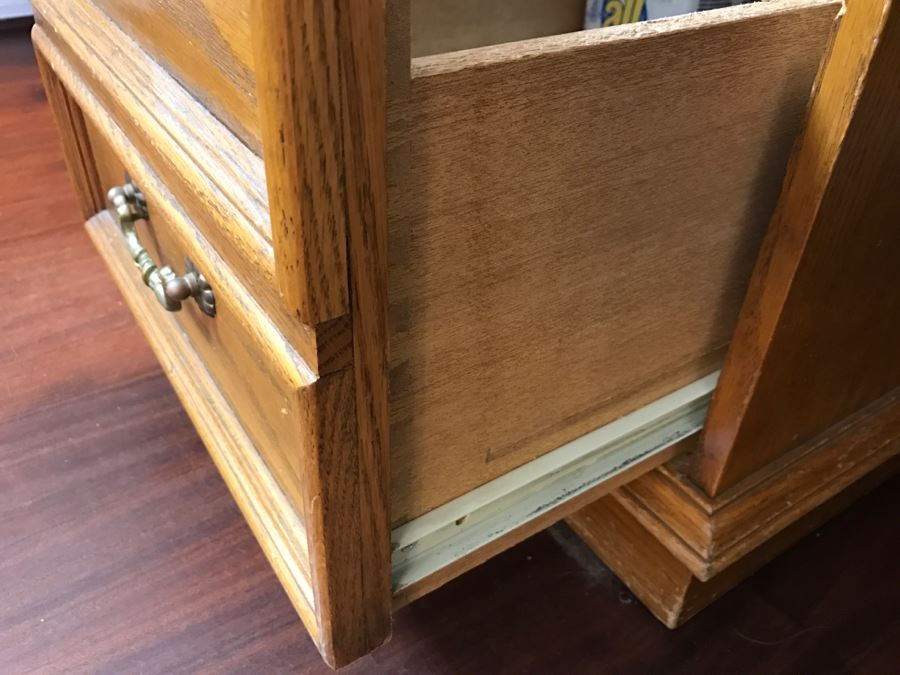 Unique Roll Top Oak Desk With Marble Top And (3) Secret Compartments (See Photos) [Photo 25]