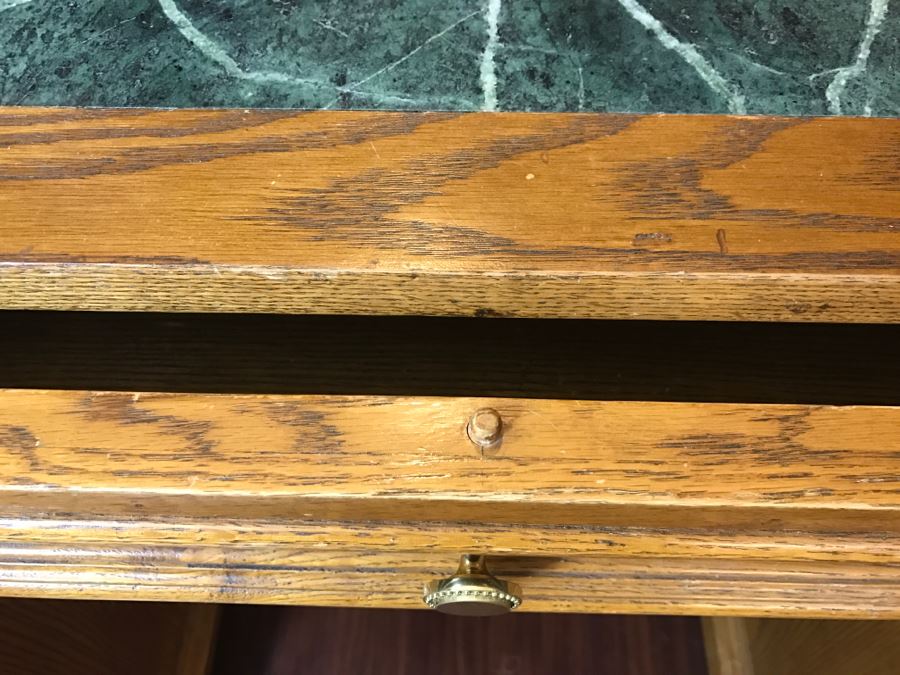 Unique Roll Top Oak Desk With Marble Top And (3) Secret Compartments (See Photos) [Photo 12]
