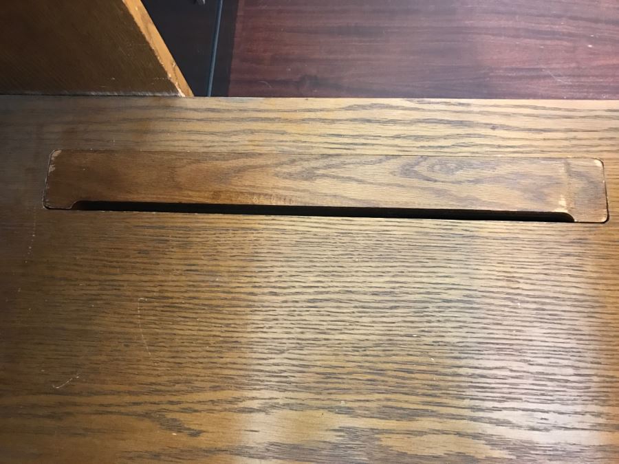 Unique Roll Top Oak Desk With Marble Top And (3) Secret Compartments (See Photos) [Photo 18]