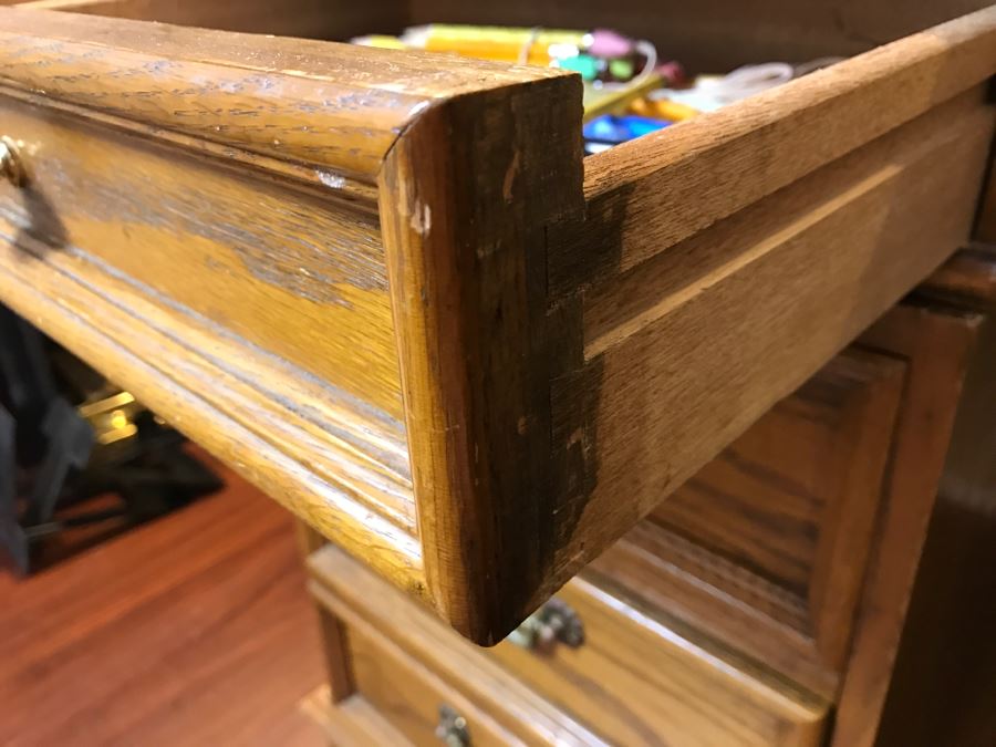 Unique Roll Top Oak Desk With Marble Top And (3) Secret Compartments (See Photos) [Photo 21]