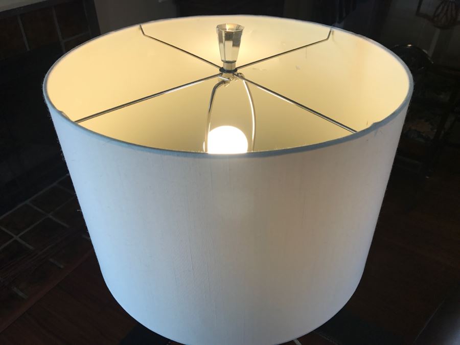 Pair Of Contemporary [Correction] Heavy Glass Lamps (Note One Shade Is Damaged) [Photo 3]