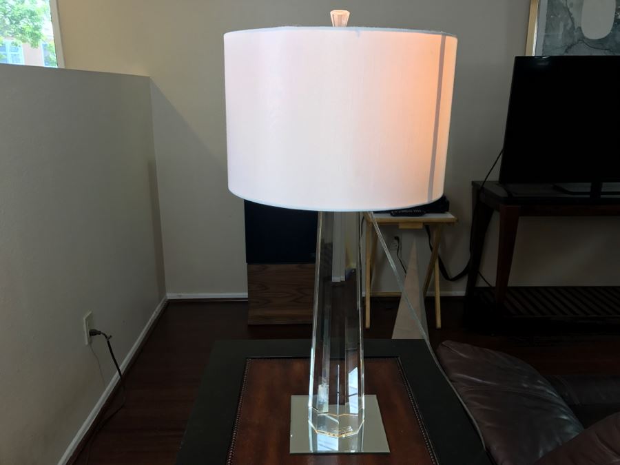 Pair Of Contemporary [Correction] Heavy Glass Lamps (Note One Shade Is Damaged) [Photo 7]