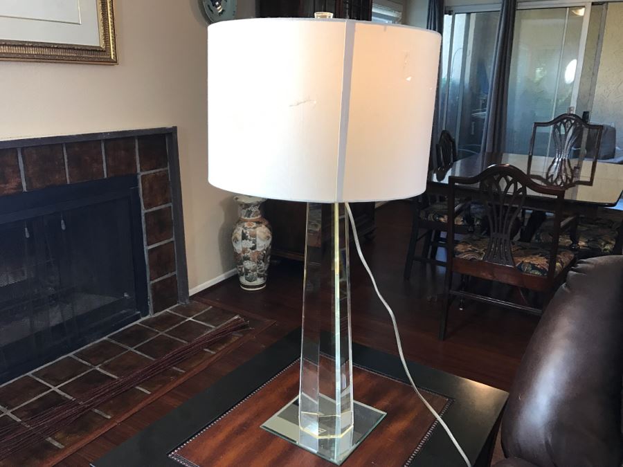 Pair Of Contemporary [Correction] Heavy Glass Lamps (Note One Shade Is Damaged) [Photo 5]