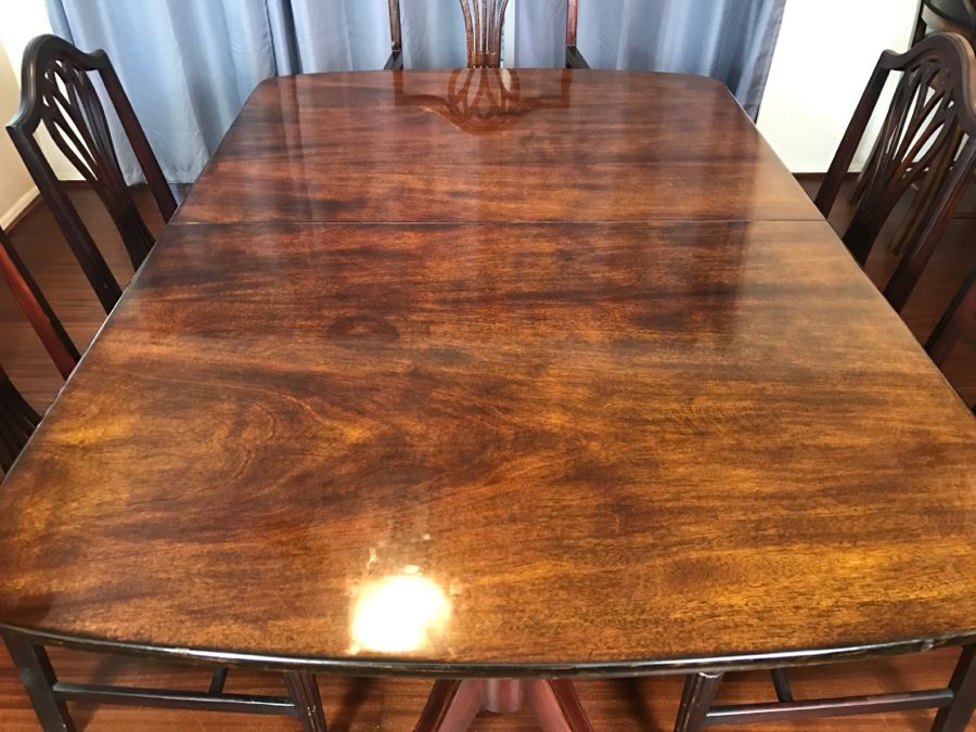 Stunning Mahogany Double Pedestal Dining Table With 6 Dining Chairs (2 Armchairs) [Photo 8]