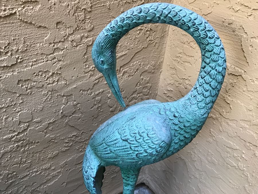 Pair Of Metal Blue Patina Garden Yard Birds Egrets [Photo 5]