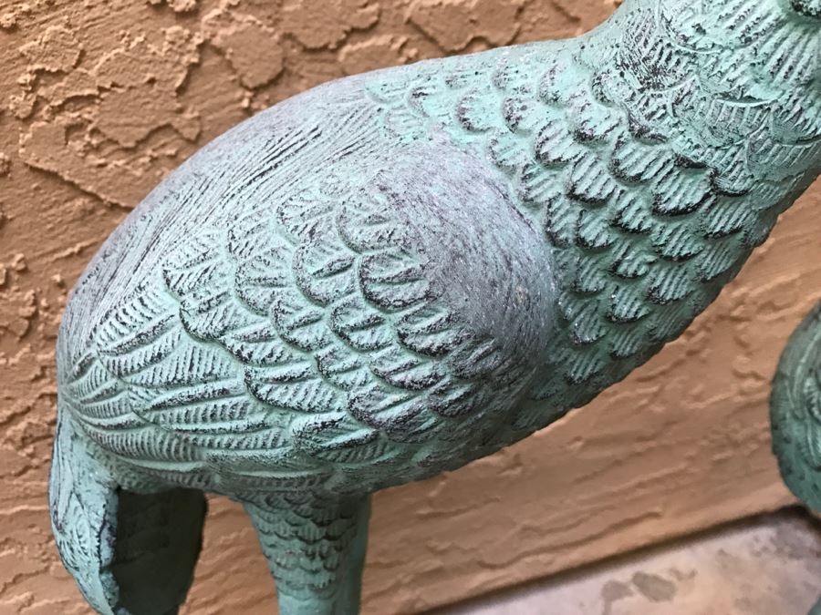 Pair Of Metal Blue Patina Garden Yard Birds Egrets [Photo 4]