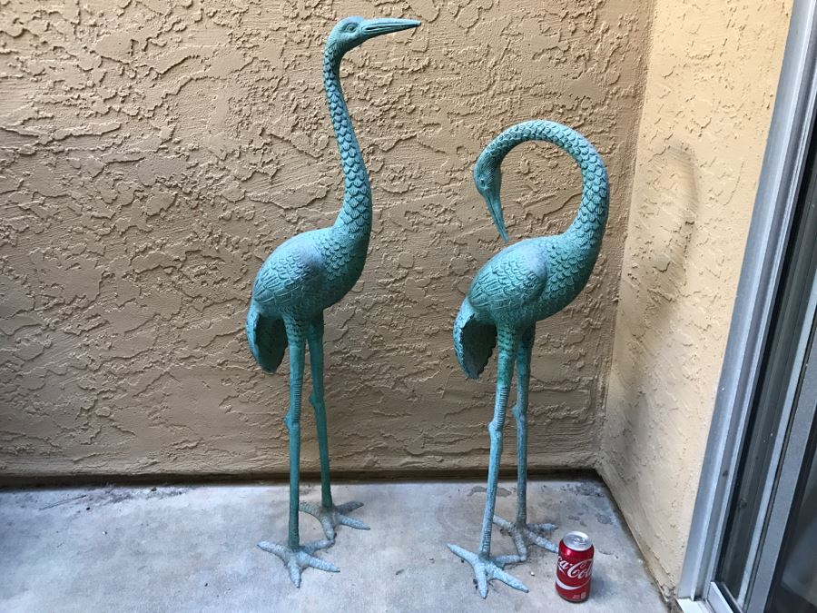 Pair Of Metal Blue Patina Garden Yard Birds Egrets [Photo 6]