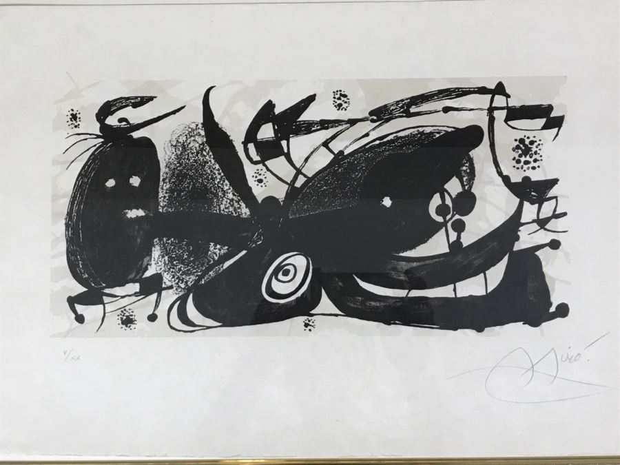 Joan Miro Lithograph Escultor Hand Signed Lower Right Limited Edition 5 Of 20 In Gilt Wood Frame Appraised For $3,200 In 1987