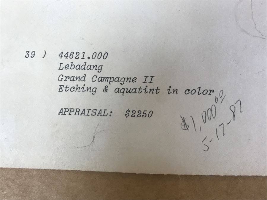 Lebadang, Vietnameses Artist, Grand Campagne II Etching And Aquatint In Color Hand Signed Lower Right Appraised For $2,250 In 1987 [Photo 22]