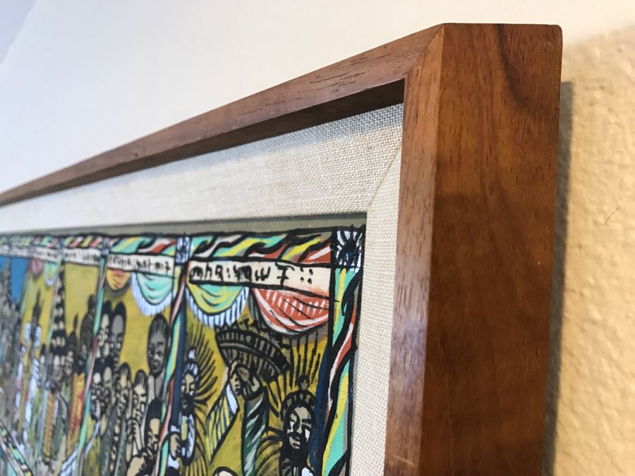 Large Original African Ethiopian Multi-Panel Oil Painting Of 44 Different Scenes Of The Biblical Story Of King Solomon And Queen Of Sheba In Teak Frame 57' X 35.5' [Photo 3]