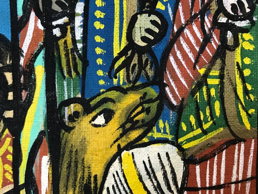 Large Original African Ethiopian Multi-Panel Oil Painting Of 44 Different Scenes Of The Biblical Story Of King Solomon And Queen Of Sheba In Teak Frame 57' X 35.5' [Photo 23]