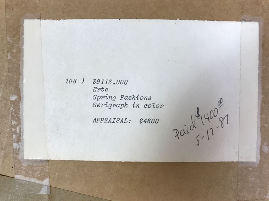 Erte Spring Fashions Serigraph In Color Hand Signed Lower Right Appraised For $4,600 In 1987 [Photo 22]