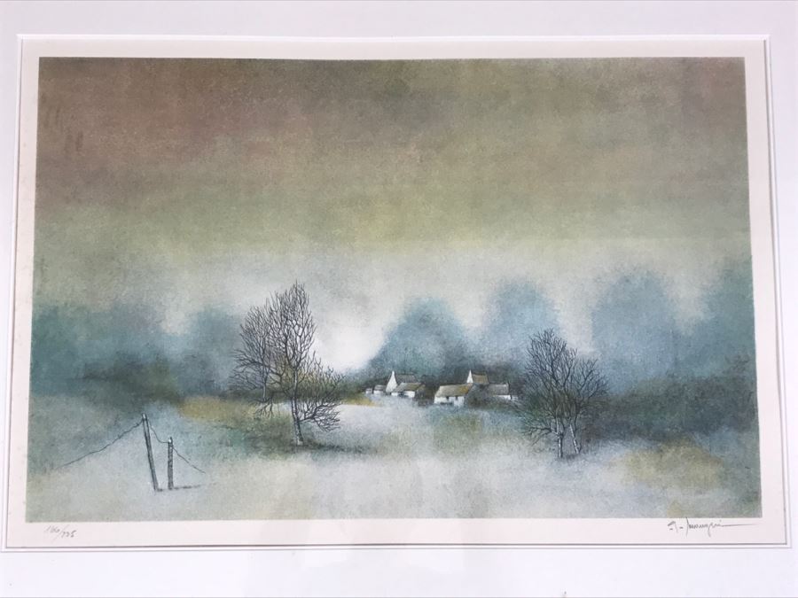 G. Maugeri 'Hameau En Normandie' Lithograph In Color Hand Signed Lower Right In Gilt Wood Frame Appraised For $300 In 1987