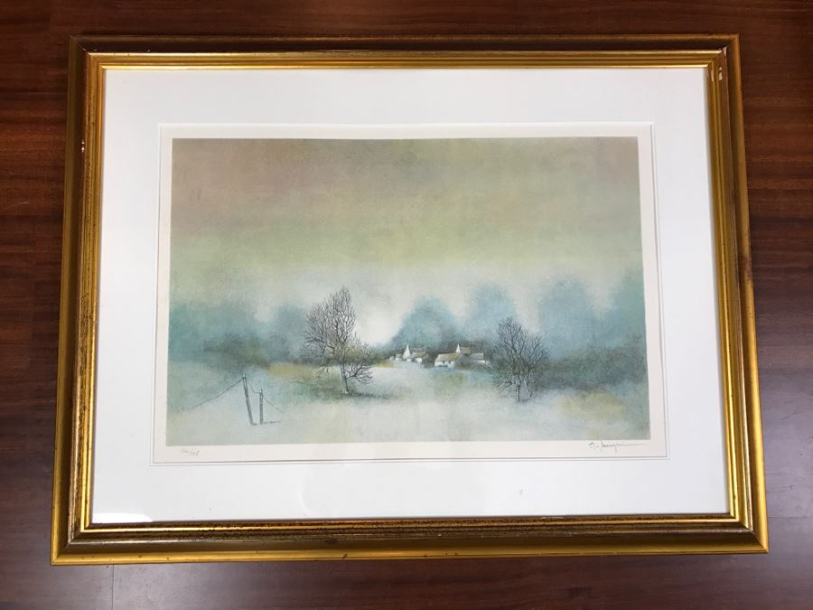 G. Maugeri 'Hameau En Normandie' Lithograph In Color Hand Signed Lower Right In Gilt Wood Frame Appraised For $300 In 1987 [Photo 2]