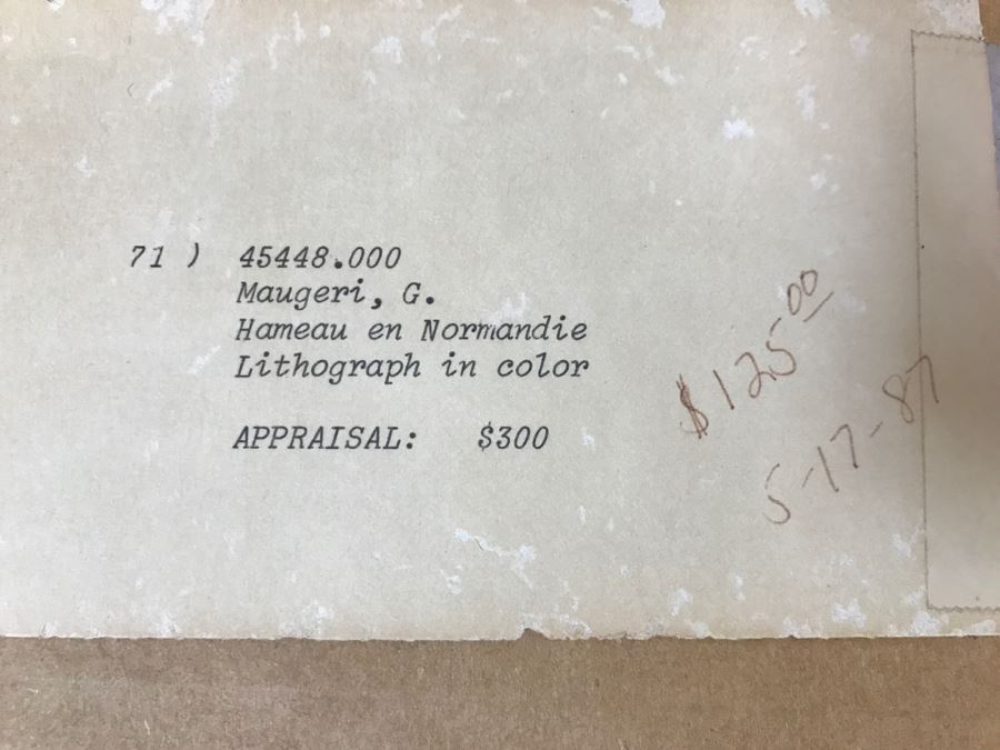 G. Maugeri 'Hameau En Normandie' Lithograph In Color Hand Signed Lower Right In Gilt Wood Frame Appraised For $300 In 1987 [Photo 19]