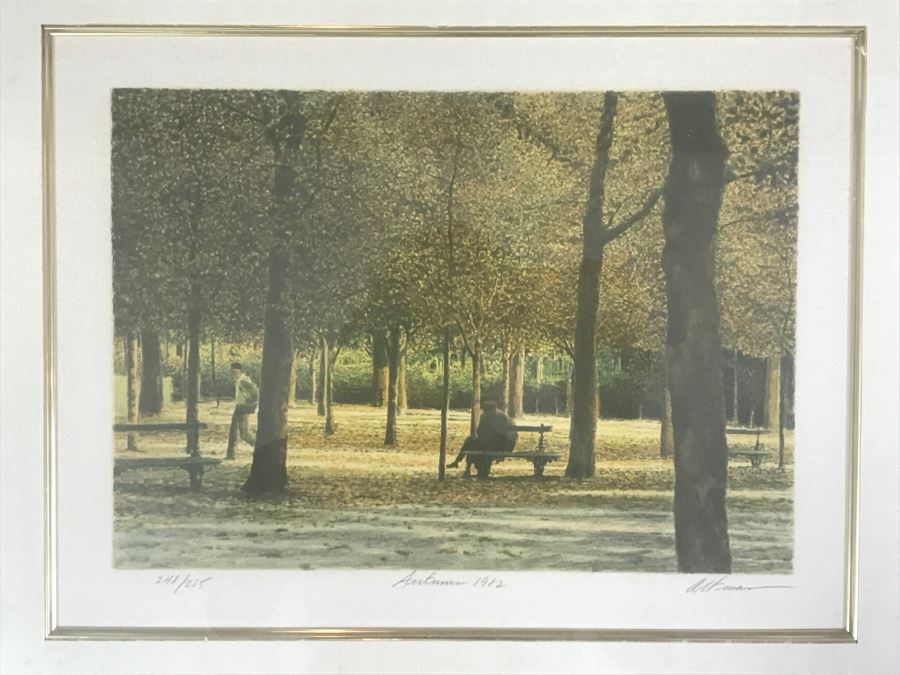 Harold Altman 'Autumn 1982' Lithograph In Color Hand Signed Lower Right In Gilt Wood Frame Appraised For $495 In 1987