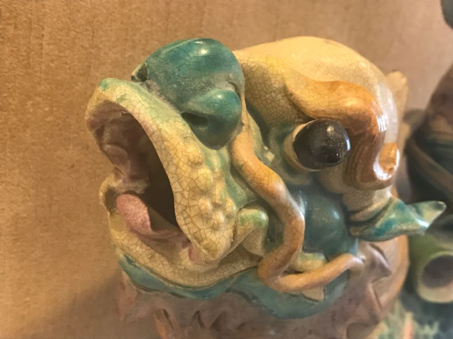 Antique Chinese Painted Temple Roof Ornament Mythological Warrior Riding Mythical Beast In Lucite Presentation Box Purchased In China [Photo 16]