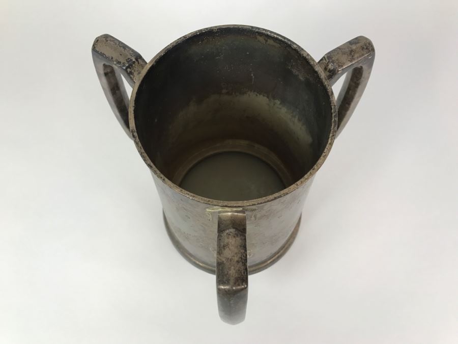 Antique 3-Handle Henry Atkin Atkin Brothers Sheffield British Plated Nickel Silver BPNS Mug Stein Tankard Glass Bottom Ship Mug 1,410g [Photo 5]