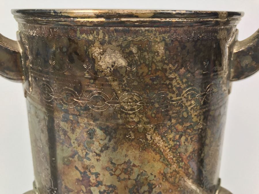 Antique 3-Handle Henry Atkin Atkin Brothers Sheffield British Plated Nickel Silver BPNS Mug Stein Tankard Glass Bottom Ship Mug 1,410g [Photo 8]