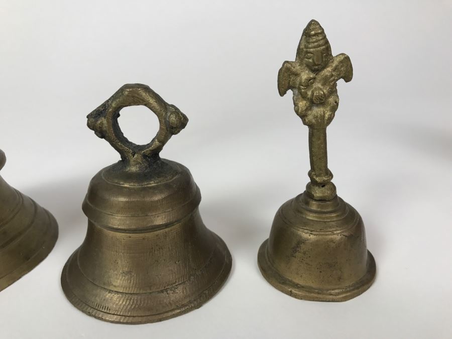 (4) Collection Of India Brass Bells Purchased In India