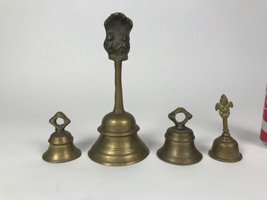 (4) Collection Of India Brass Bells Purchased In India