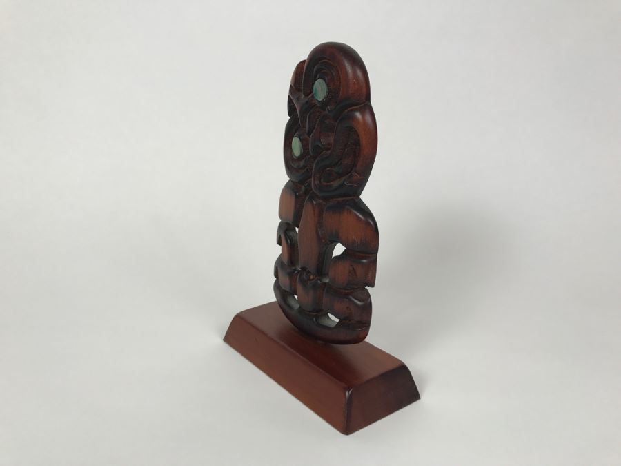 Carved Wooden Sculpture From Rotorua New Zealand With Mother Of Pearl Eyes [Photo 7]