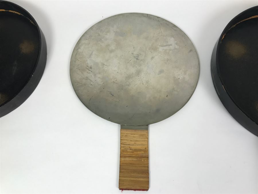 Antique Japanese Bronze Mirror With Lacquer Storage Box Geisha Accessory Japan Art [Photo 16]