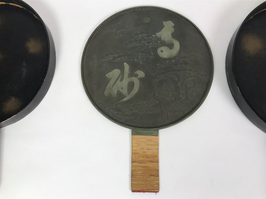 Antique Japanese Bronze Mirror With Lacquer Storage Box Geisha Accessory Japan Art [Photo 5]