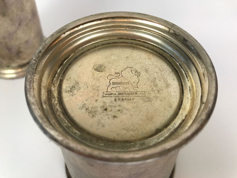 Pair Of Sheridan Taunton Silversmiths LTD E.P. Over Brass Cups From Kentucky Derby [Photo 5]
