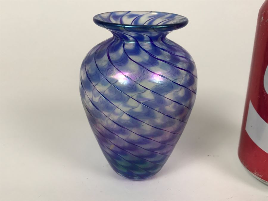 Stunning Purple Swirl Art Glass Vase Signed Underneath