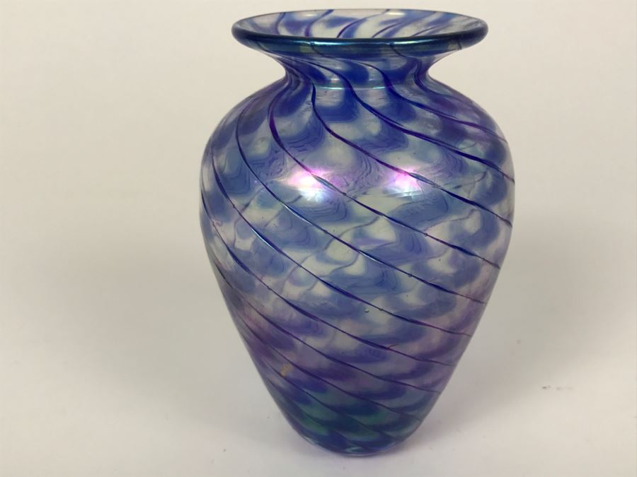 Stunning Purple Swirl Art Glass Vase Signed Underneath [Photo 2]