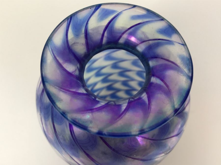 Stunning Purple Swirl Art Glass Vase Signed Underneath [Photo 4]
