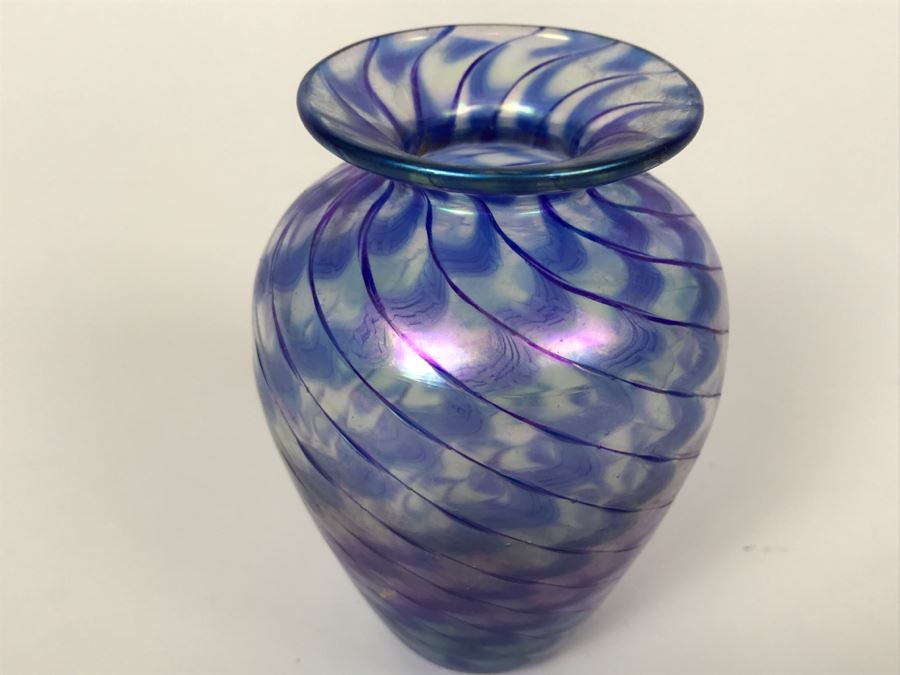 Stunning Purple Swirl Art Glass Vase Signed Underneath [Photo 3]