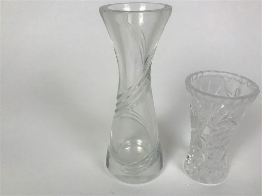 Pair Of Clear Crystal Glass Vases [Photo 6]