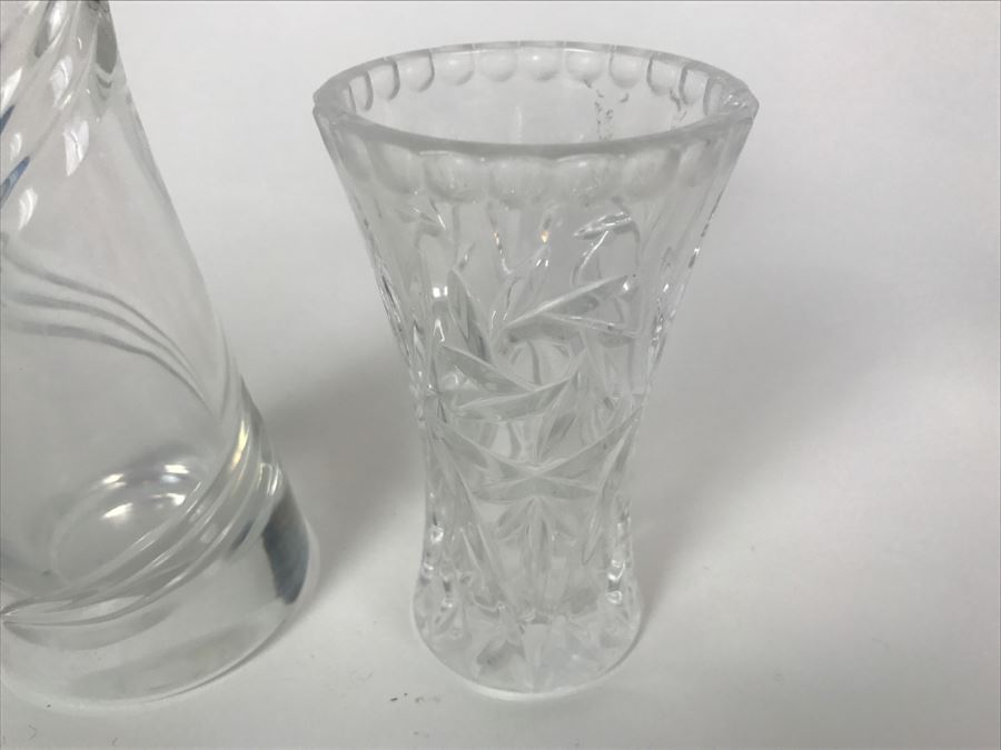 Pair Of Clear Crystal Glass Vases [Photo 5]