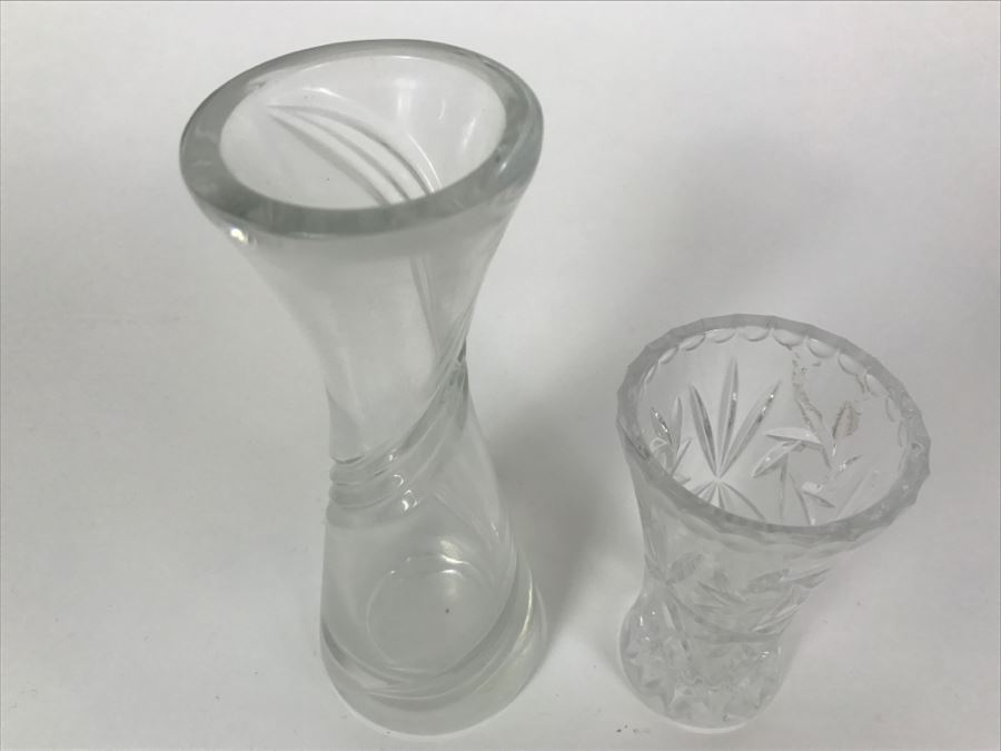 Pair Of Clear Crystal Glass Vases [Photo 7]