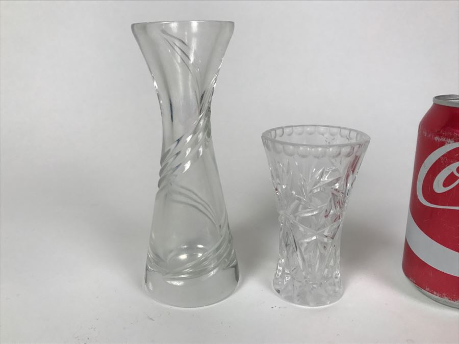 Pair Of Clear Crystal Glass Vases