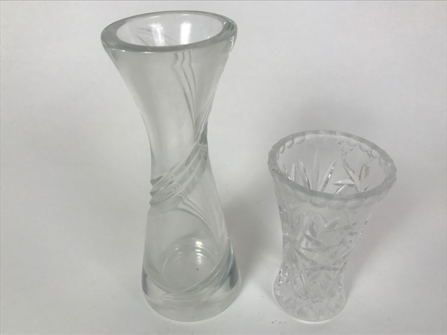 Pair Of Clear Crystal Glass Vases [Photo 3]