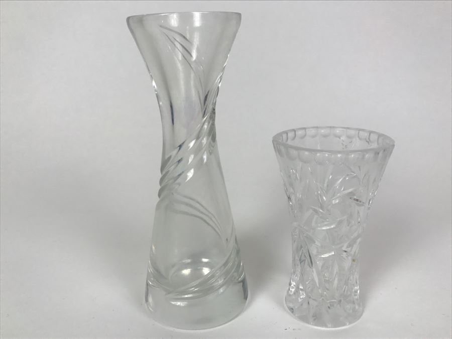 Pair Of Clear Crystal Glass Vases [Photo 2]