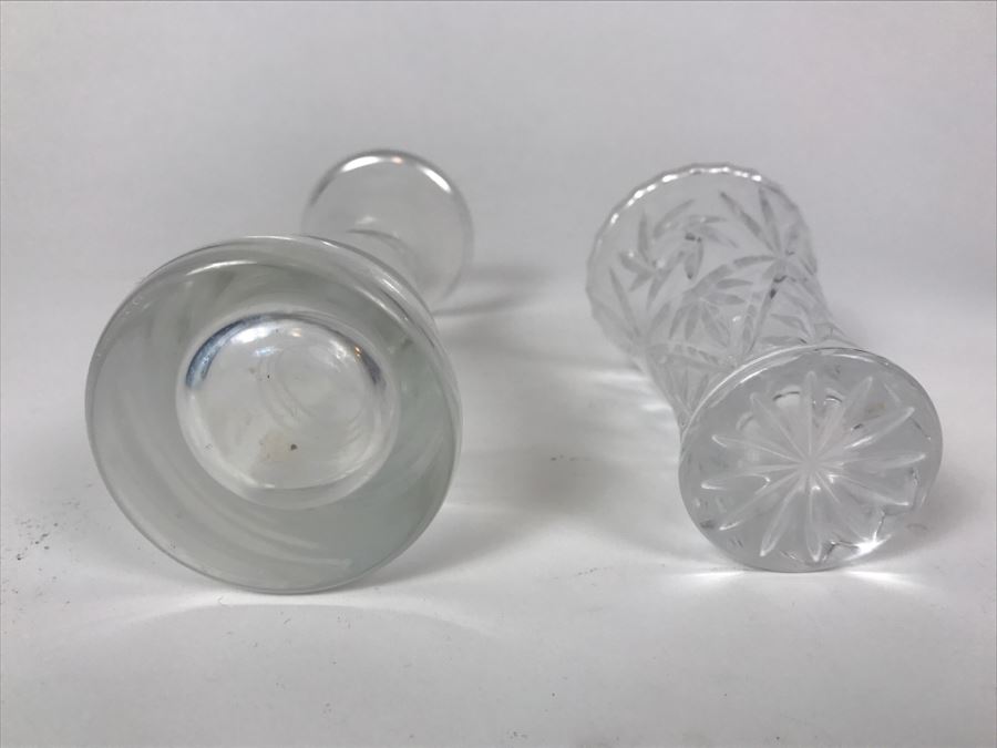 Pair Of Clear Crystal Glass Vases [Photo 8]