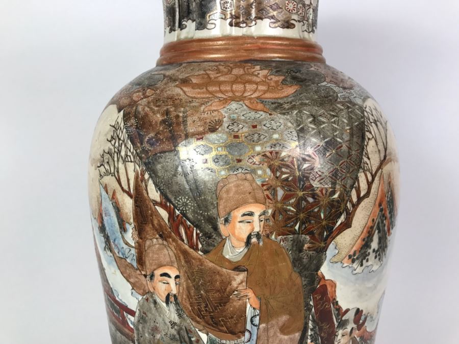 Stunning Large 24' Antique Asian Detailed Hand Painted Vase [Photo 6]