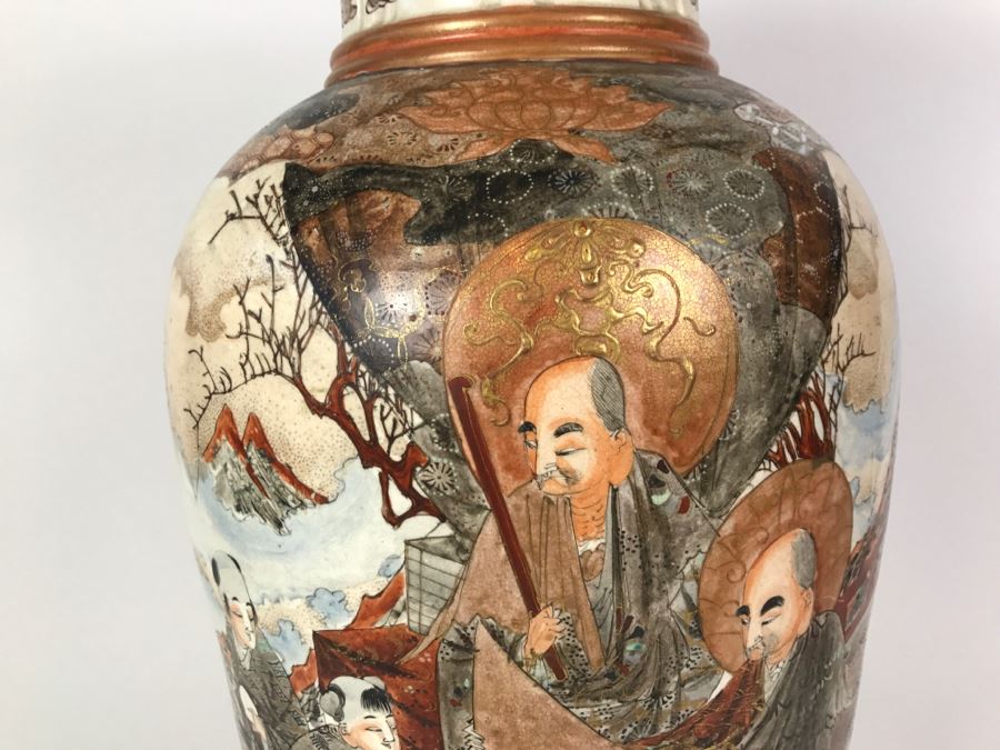 Stunning Large 24' Antique Asian Detailed Hand Painted Vase [Photo 18]
