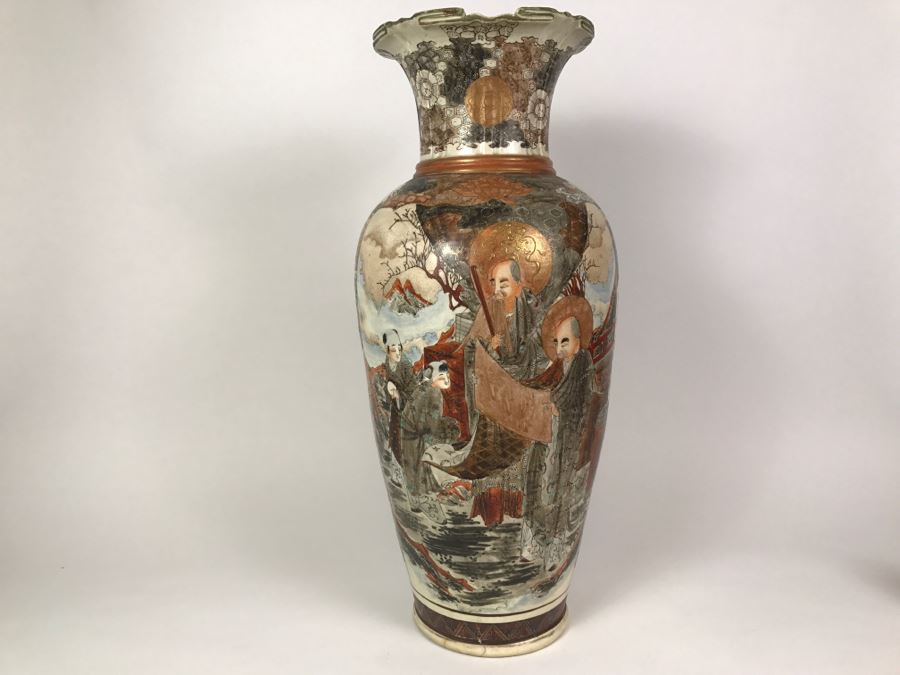 Stunning Large 24' Antique Asian Detailed Hand Painted Vase [Photo 17]