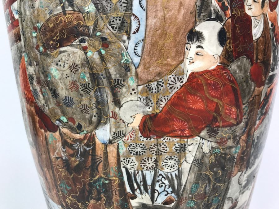 Stunning Large 24' Antique Asian Detailed Hand Painted Vase [Photo 9]
