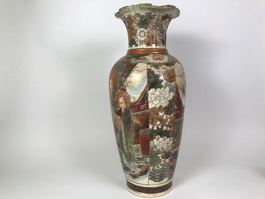 Stunning Large 24' Antique Asian Detailed Hand Painted Vase [Photo 13]