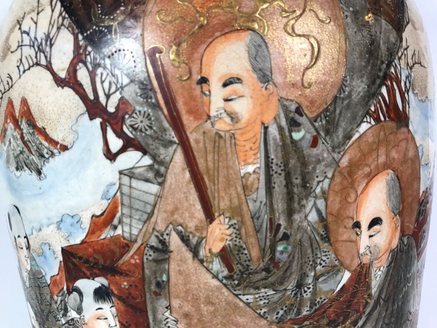 Stunning Large 24' Antique Asian Detailed Hand Painted Vase [Photo 20]