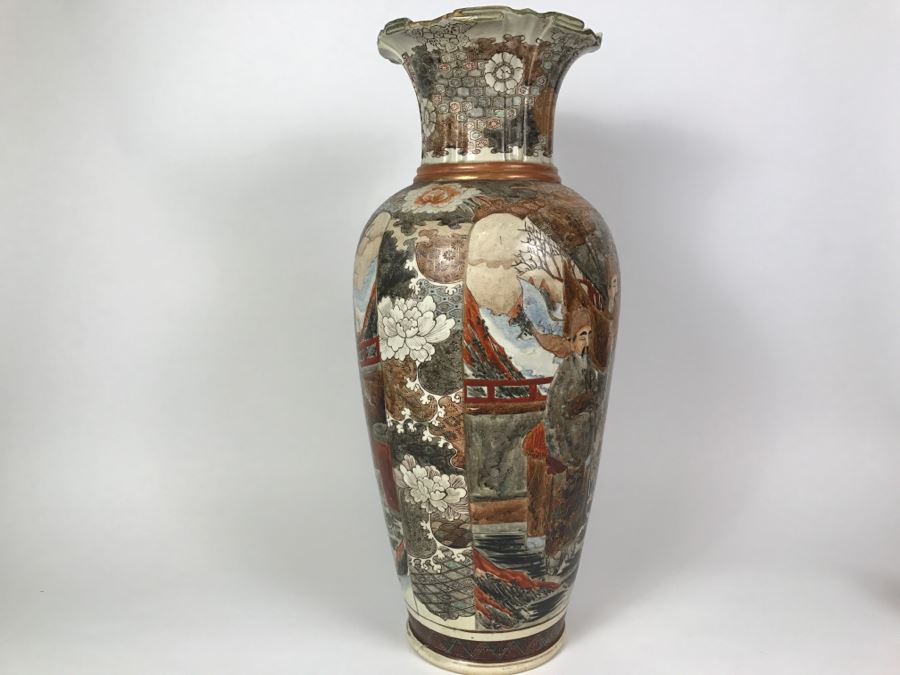 Stunning Large 24' Antique Asian Detailed Hand Painted Vase [Photo 12]