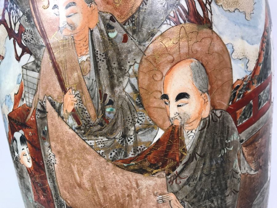 Stunning Large 24' Antique Asian Detailed Hand Painted Vase [Photo 21]