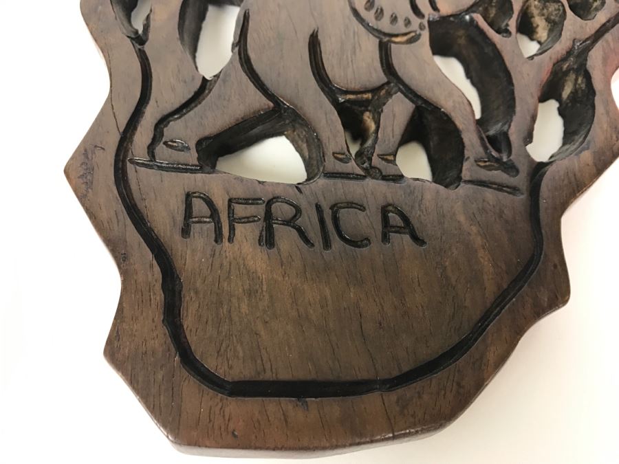 Hand Carved Wooden Map Of Africa With Wild Animal Motif Wall Hanging [Photo 3]