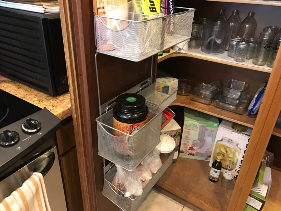 Huge Cabinet Lot Of Appliances, Glass Pyrex Bakeware, SS Teapot, Glass Tumbler Set, Magic Bullet, Mason Jars, Wooden Salad Bowl Set And More (See All Photos) [Photo 3]